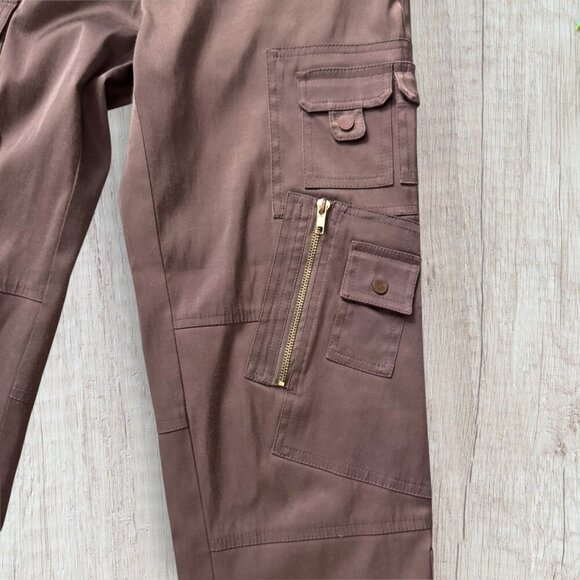 CACHE Brown Gold Zipper Capri Cropped Cargo Pants 4 - Picture 4 of 8